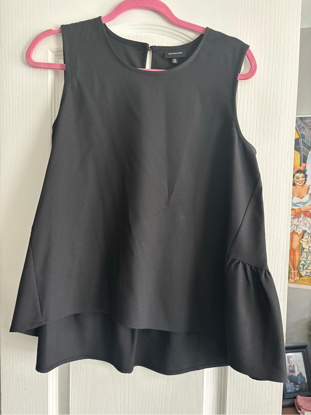 Who What Wear Black Asymmetrical Ruffle Hem Sleeveless top
